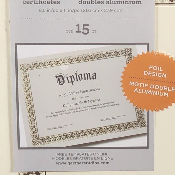 Gartner Studio Gold Foil Double Motif Printable Most Printers 15ct Certificates - Picture 3 of 16